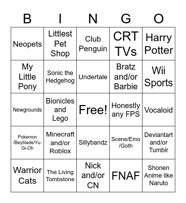 Cringe Kid Bingo Card