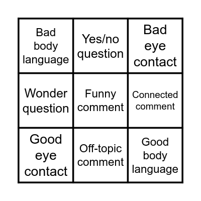 Conversation Parts Bingo Card