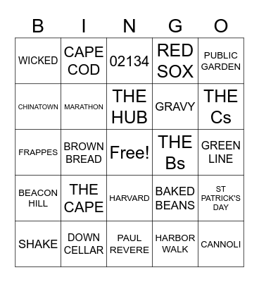 BOSTON BINGO Card