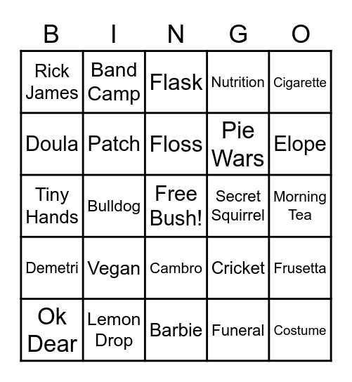 Jen's Bday Bingo Card
