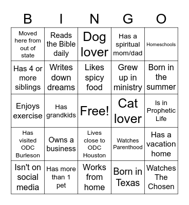 ODC Houston Bingo Card