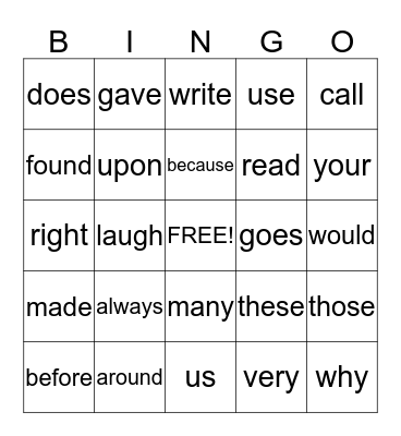 SIGHT WORDS! Bingo Card