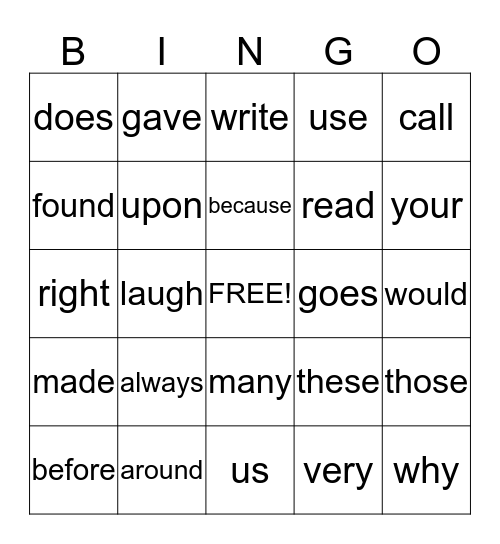 SIGHT WORDS! Bingo Card