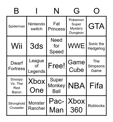 Video Games Bingo Card