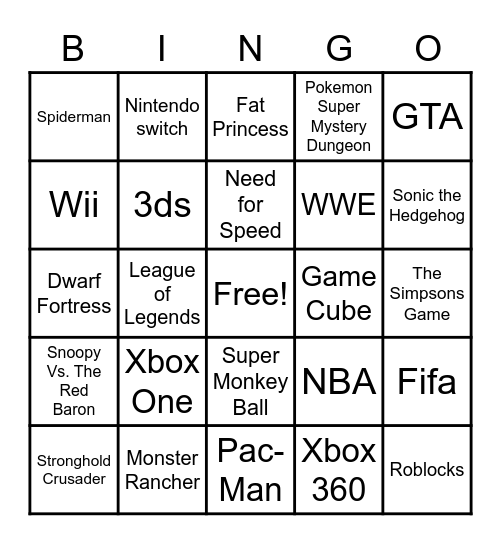Video Games Bingo Card