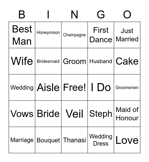 Bridal Bingo Card