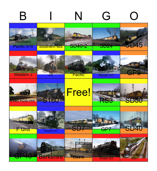 North Western Lines Bingo Card