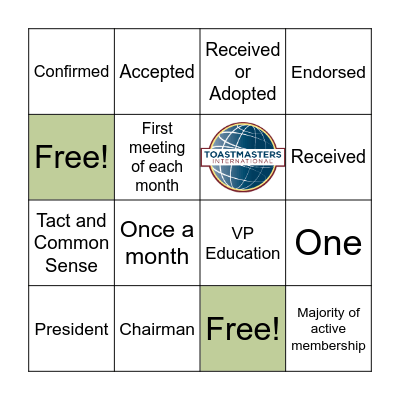 Meeting Procedures Bingo Card