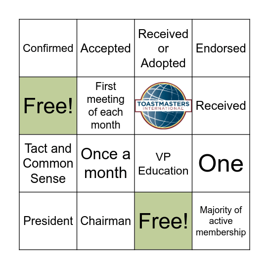 Meeting Procedures Bingo Card
