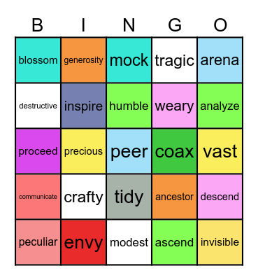 VOCABULARY WORDS Bingo Card