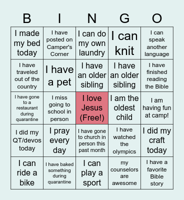 3RD GRADE GIRLS BINGO Card