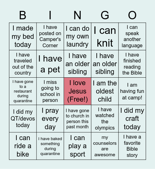 3RD GRADE GIRLS BINGO Card