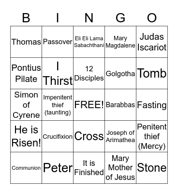 Good Friday Bingo Card