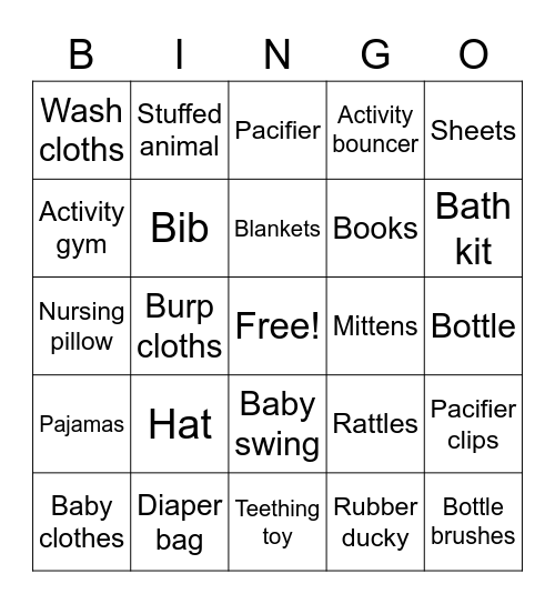 Baby Shower Bingo Card