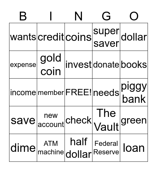 Money Bingo Card