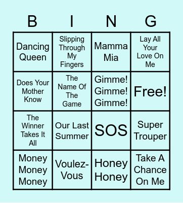 Mamma Mia Bingo Card