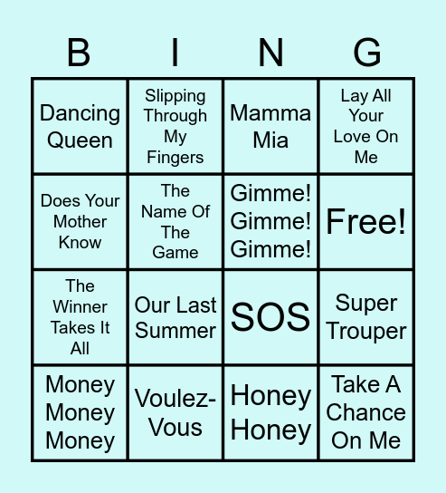 Mamma Mia Bingo Card