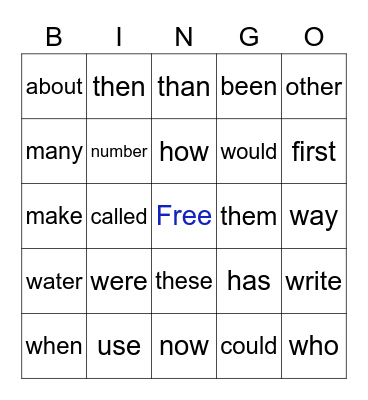 Sight Word List One Bingo Card