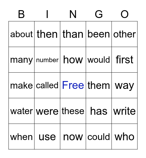 Sight Word List One Bingo Card
