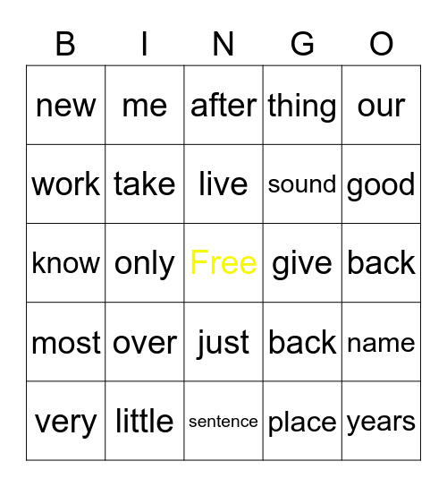 2nd grade list Bingo Card