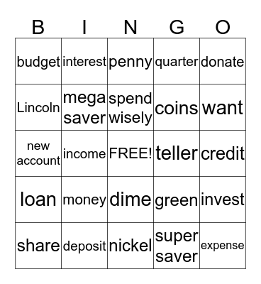 Money Bingo Card