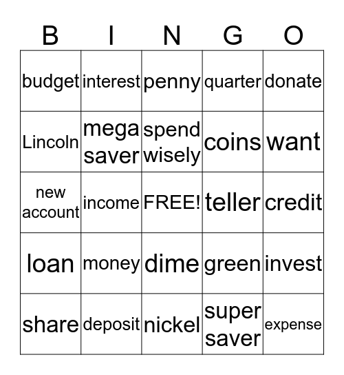 Money Bingo Card