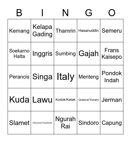 Tara Bingo Card