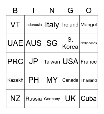 Countries but im dumb Bingo Card