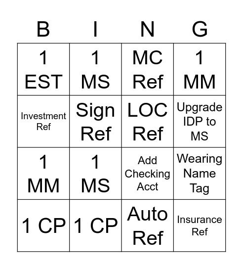 Saturday Bing Bingo Card