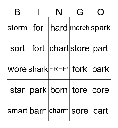 First Grade ar, or, ore Bingo Card