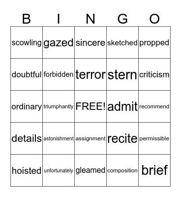 Vocabulary Test #1 Bingo Card