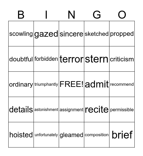 Vocabulary Test #1 Bingo Card