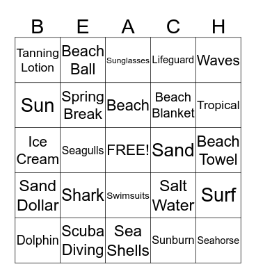 Beach Bingo Card