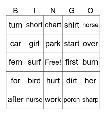 Long and R-Controlled Vowels Bingo Card