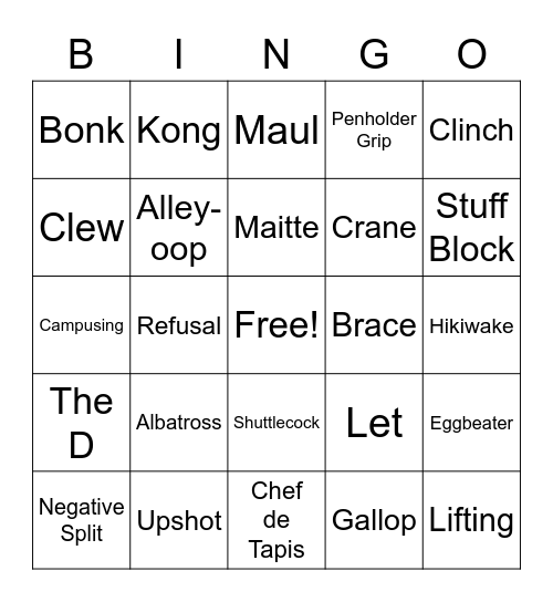 Olympic Glossary Bingo Card