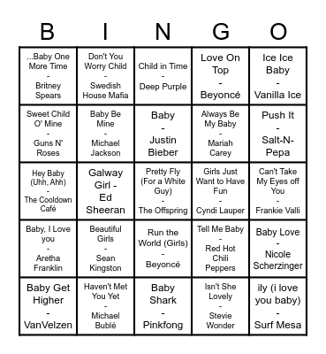 Babyshower Bingo Card