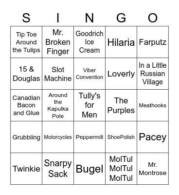 STINGO Bingo Card