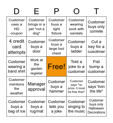 The Home Depot Bingo Card