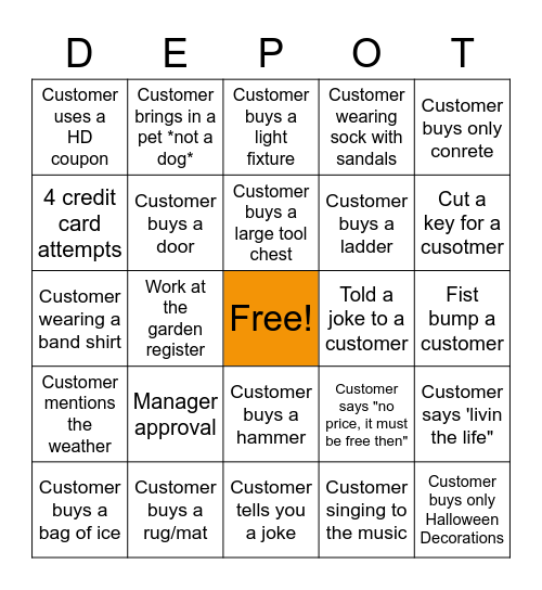 The Home Depot Bingo Card