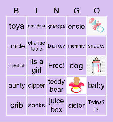 Myckylen & Daniel's Baby Shower Bingo Card