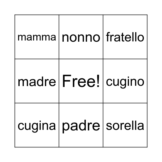 La Famiglia Bingo Card