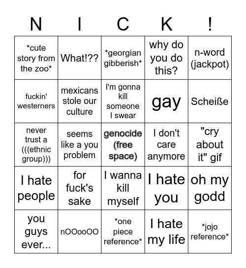 nick bingo Card