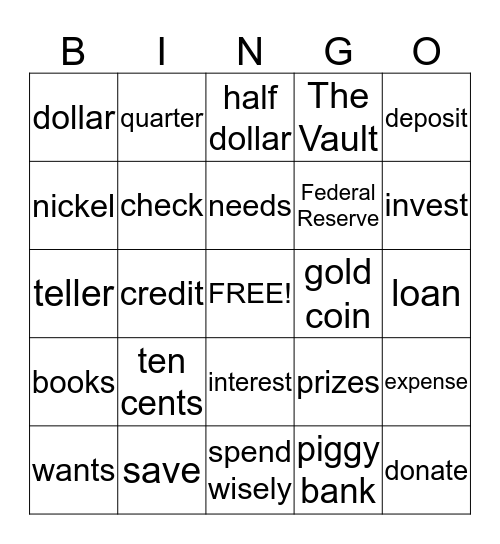 Money Bingo Card