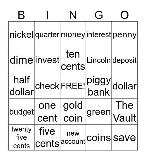 Money Bingo Card