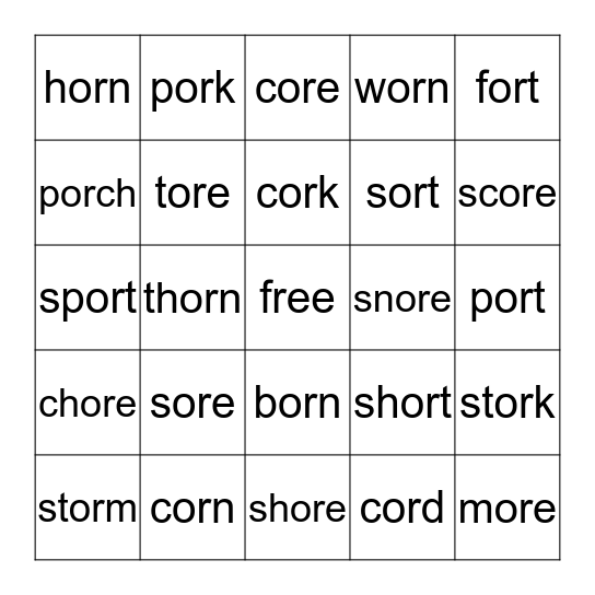 or bingo Card