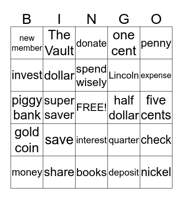 Money Bingo Card