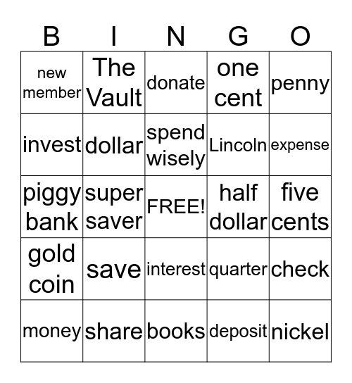 Money Bingo Card