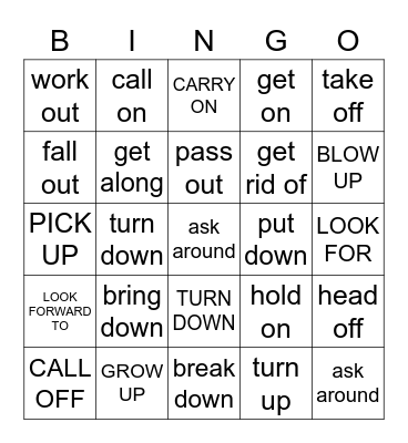 Phrasal Verbs Bingo Card