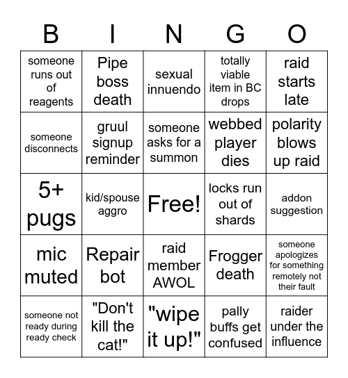 Poseidon Naxx Bingo Card