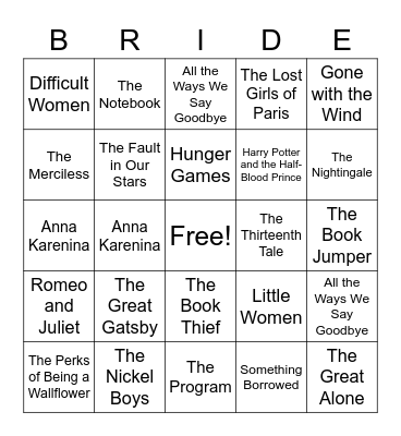 Bridal Bingo Card